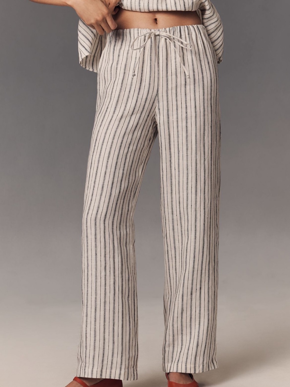 Reformation Cream and Black Striped Linen Trousers